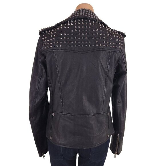 Muubaa Voisin Leather Studded Biker Jacket Size US 4 S Womens Black $700 - Picture 11 of 16